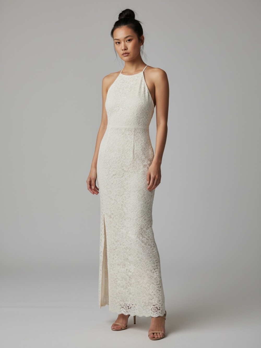 NWT Ivory Lace Maxi Dress Large Boho Beach Bridal Romantic Side Slit Cottagecore